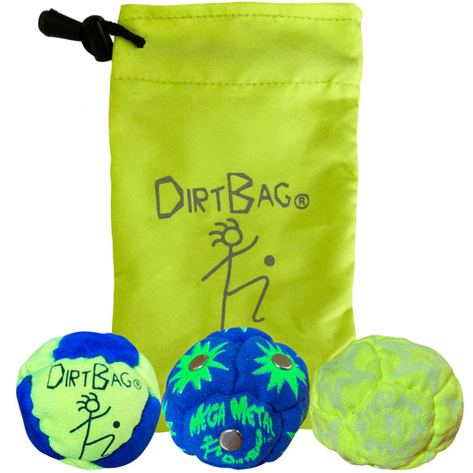 DIRTBAG All Star footbag 3-pack with pouch for portable practice.
