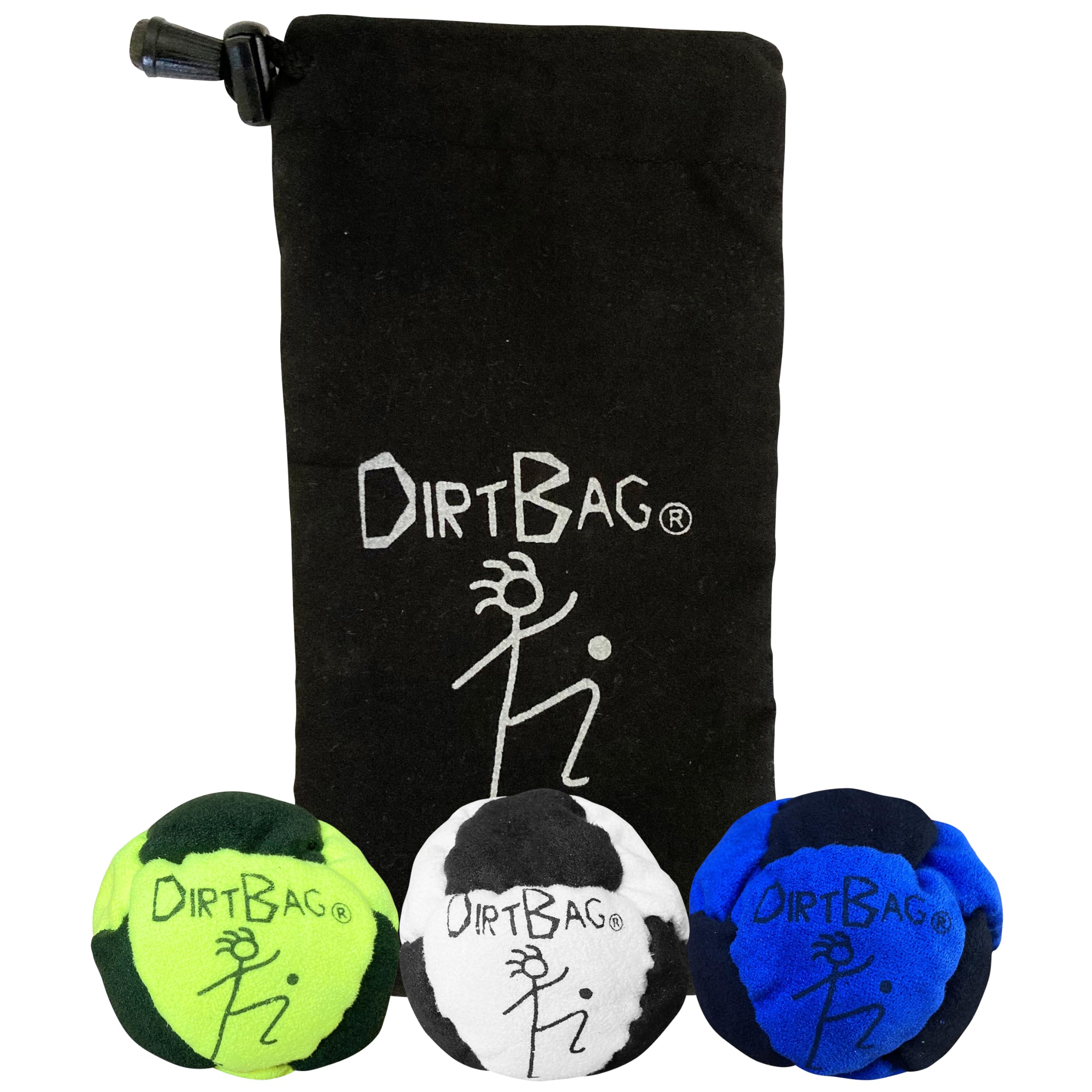 DIRTBAG Classic Footbag 3-pack in pouch for easy transport.