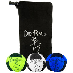 DIRTBAG Classic Footbag 3-pack in pouch for easy transport.