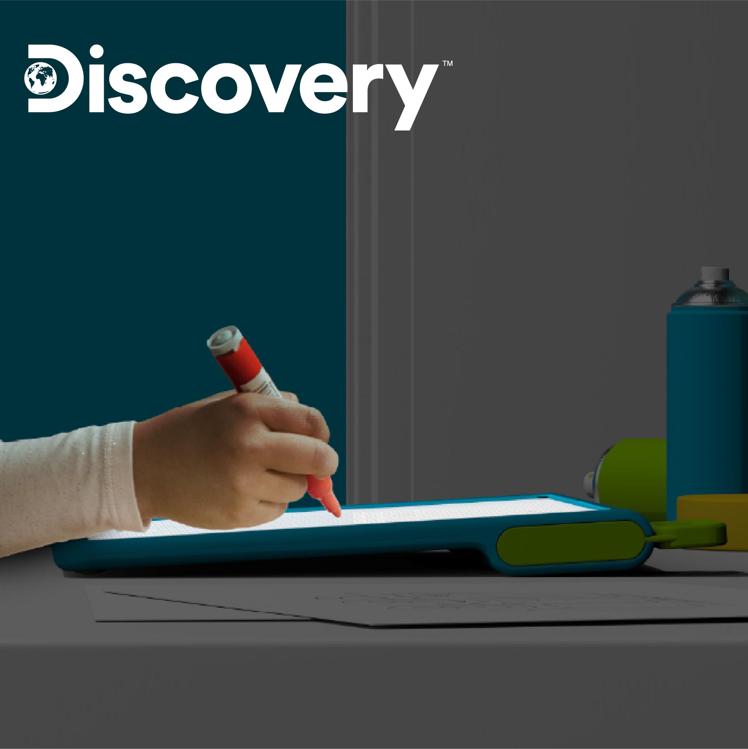 Discovery angled drawing surface providing comfortable posture during tracing.