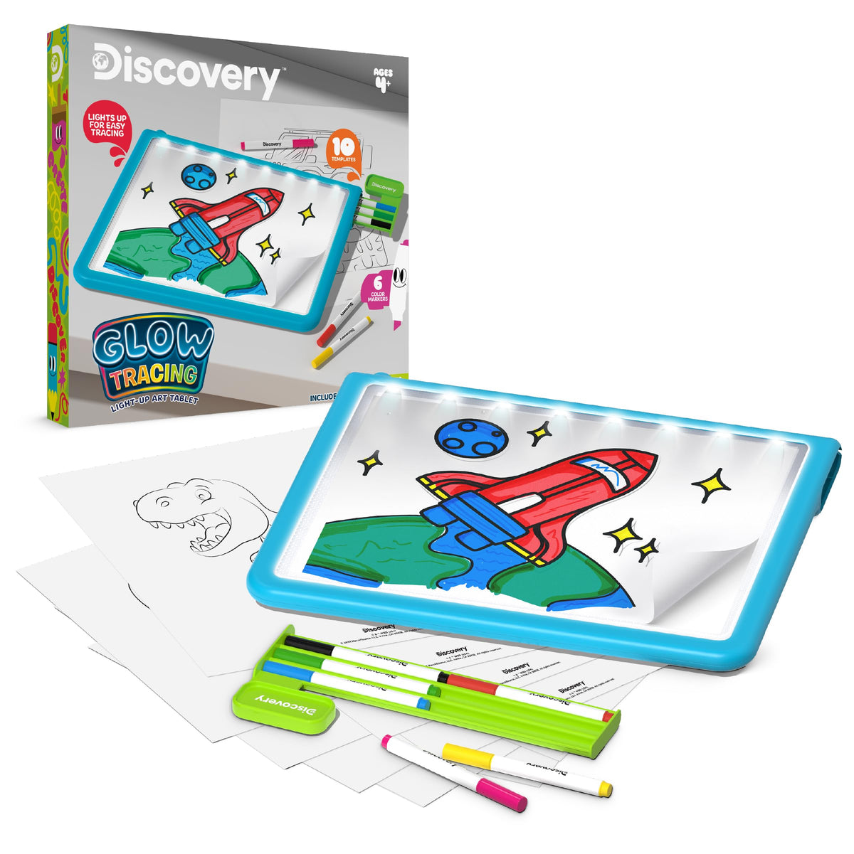 Discovery Glow Tracing Light-Up Art Tablet showing bright illumination for precise tracing.