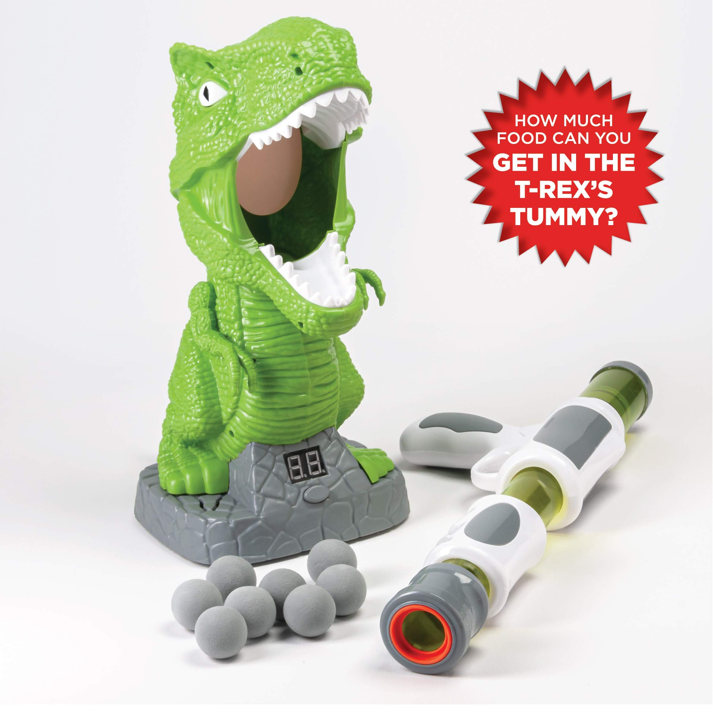 Discovery Hungry T-Rex Feeding Game highlights the T-Rex tongue for scoring.