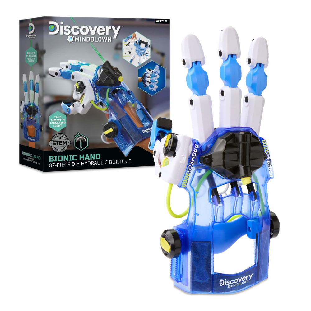 Discovery Kids bionic hand kit during assembly for STEM learning