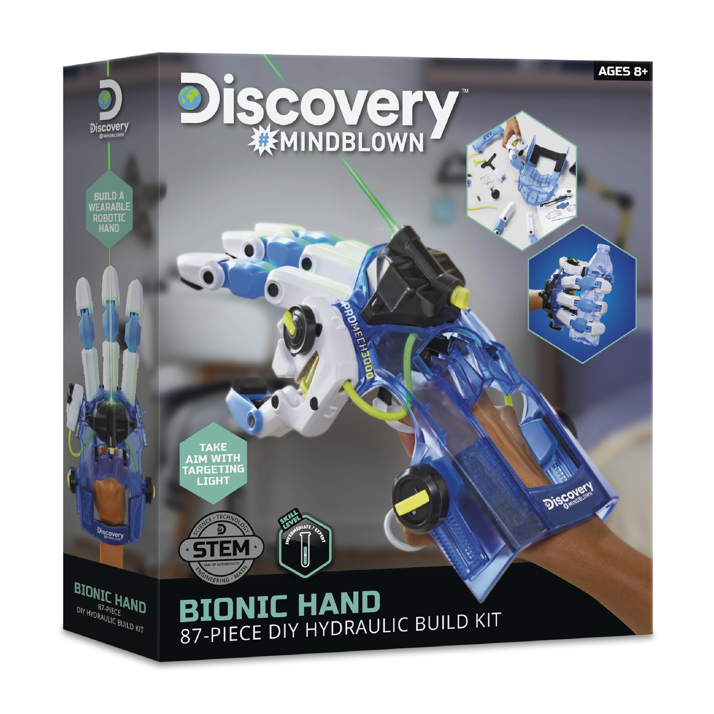 Discovery Kids bionic hand user practicing construction and testing
