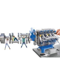 Discovery Kids MindBlown engine kit battery-powered setup demonstrates four-cycle operation in a safe plastic build