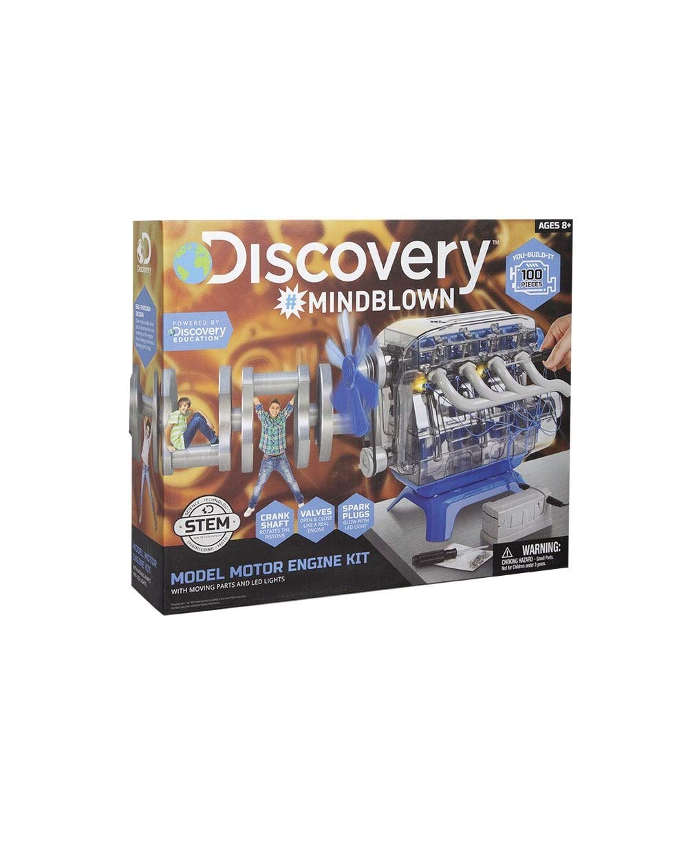 Discovery Kids MindBlown engine kit parts spread out for hands-on exploration and learning