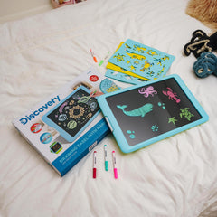 Discovery Neon Glow Drawing Easel easy-clean markers for mess-free creativity