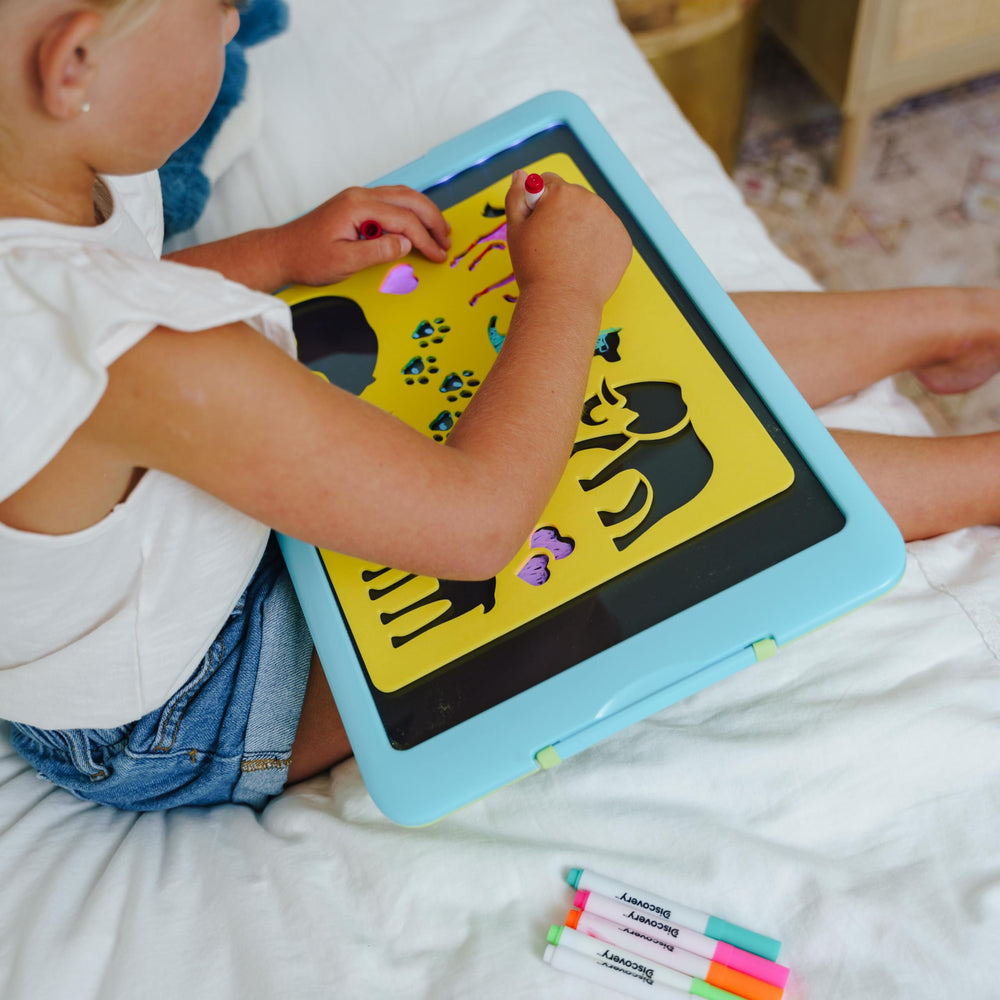 Discovery Neon Glow Drawing Easel portable travel companion