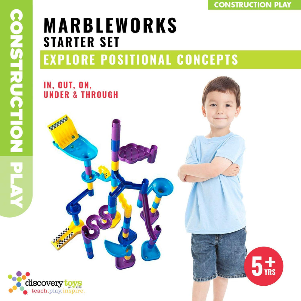 Discovery Toys Marbleworks jump ramps invite gravity-loving, timed play.