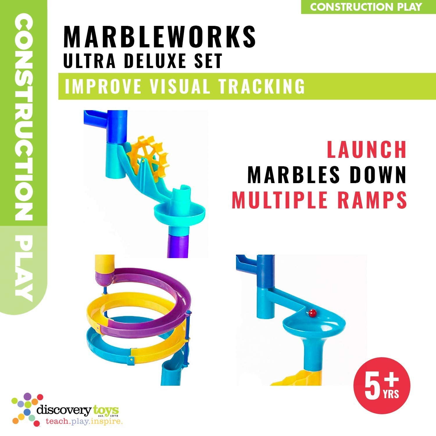 Discovery Toys Marbleworks Ultra Deluxe paddlewheel ramps create motion and surprises