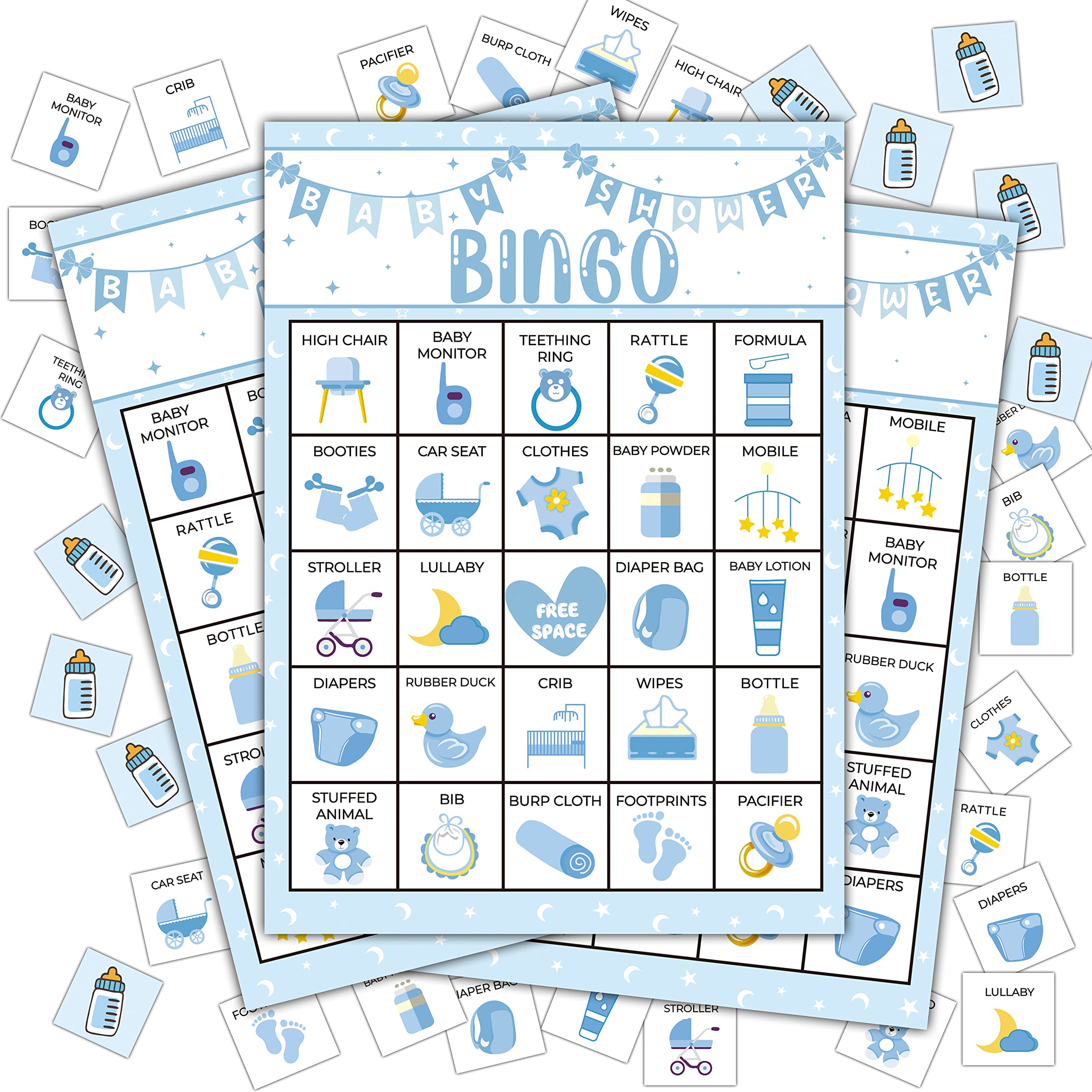 Disfuco Baby Shower Bingo cards 24-pack with clear, readable printing.