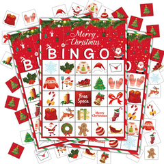 Disfuco Christmas bingo card set for 24 players, crisp colors for game night.
