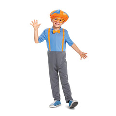 Disguise Blippi costume jumpsuit with attached suspenders for easy toddler dressing