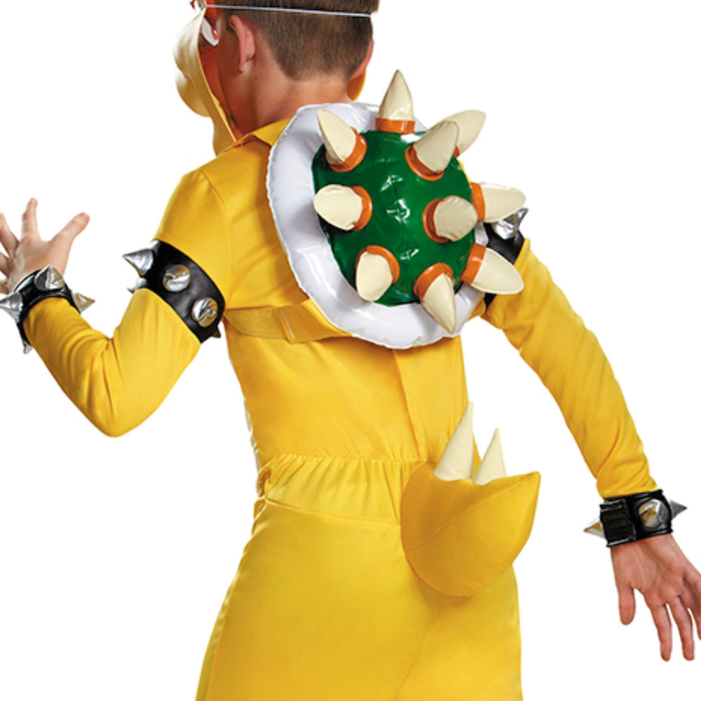 Disguise Bowser costume for kids action shot ideal for photo-worthy events.