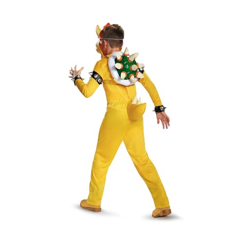 Disguise Bowser costume for kids hood detail showcases iconic look and comfort.