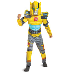 Disguise Bumblebee Muscle Costume jumpsuit front view shows padded chest for action-packed play.