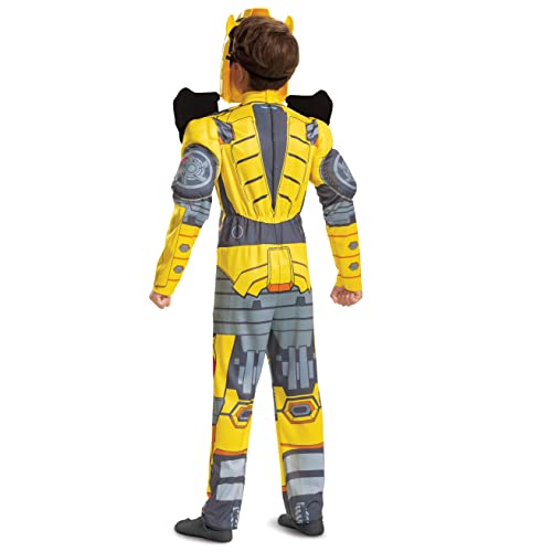 Disguise Bumblebee Muscle Costume padded shoulders emphasize heroic silhouette for imaginative play.