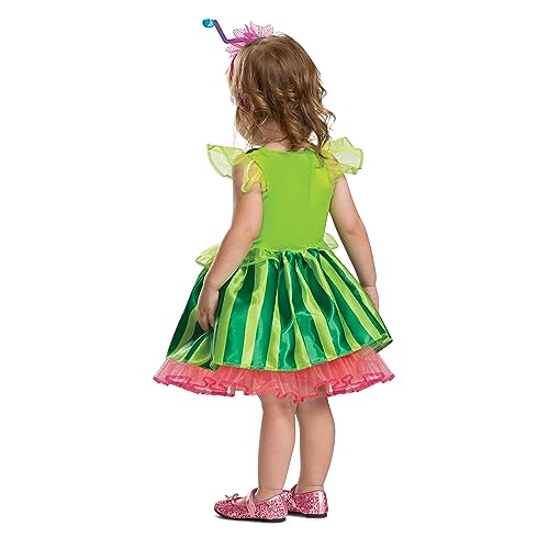 Disguise Cocomelon toddler dress showcases a twirly green skirt with logo for dancing.