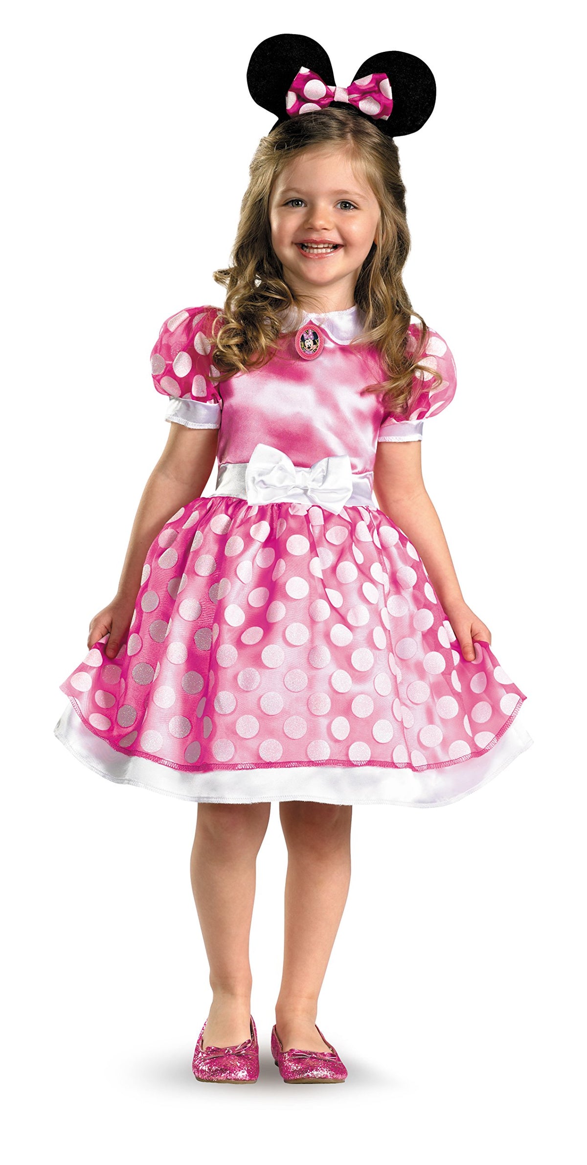 Disguise Disney Minnie Mouse pink dress front view with headband for dress-up fun