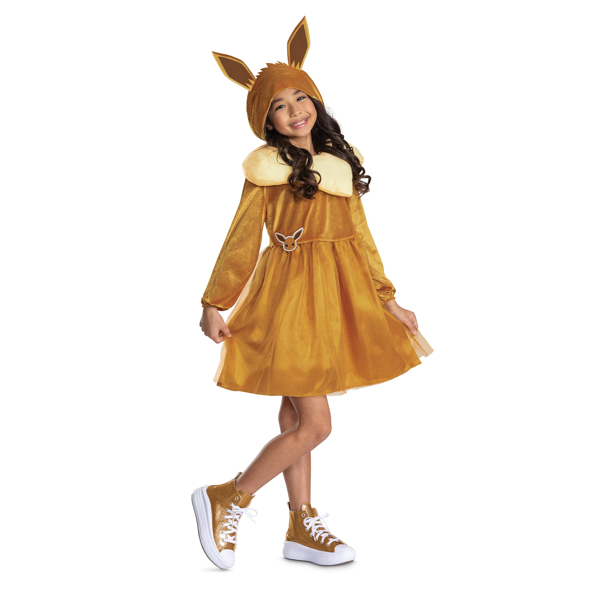 Disguise Eevee costume dress with hood for kids, soft fabric for comfortable wear during Halloween.