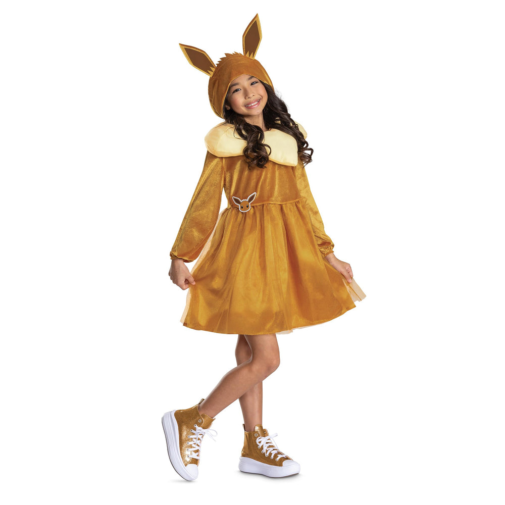 Disguise Eevee costume dress with hood for kids, soft fabric for comfortable wear during Halloween.