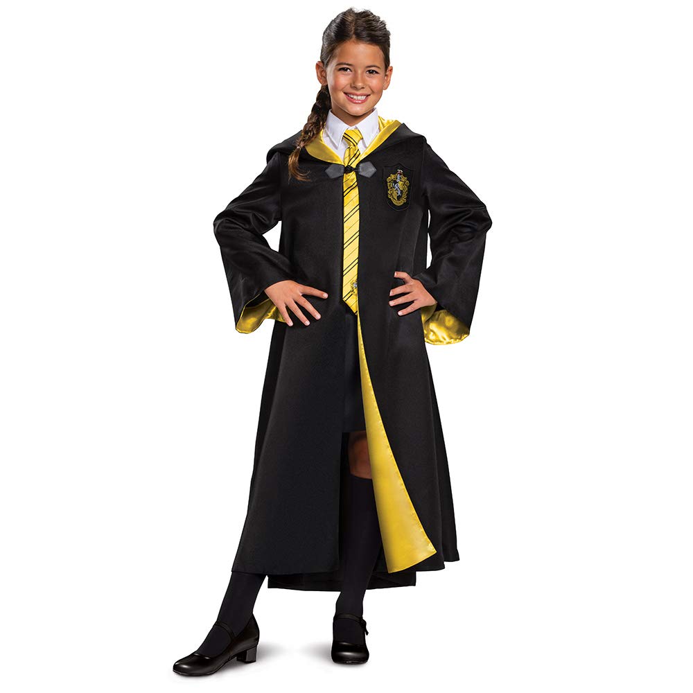 Disguise Hufflepuff robe yellow satin-lined hood enhances Hogwarts-inspired appearance