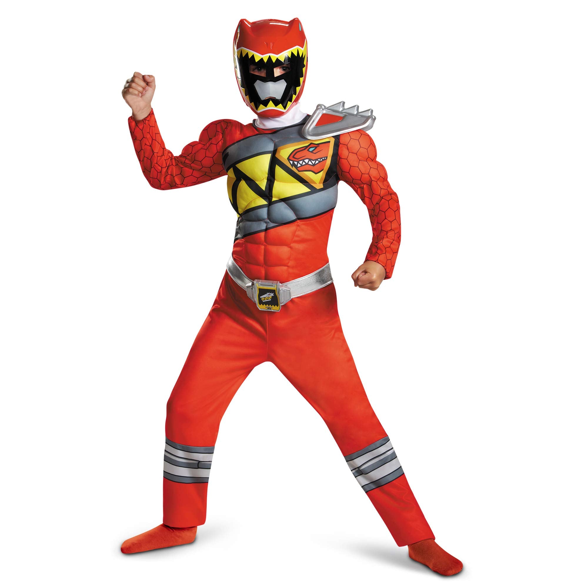 Disguise Red Dino Charge Ranger costume for kids with bold muscle detailing for heroic play