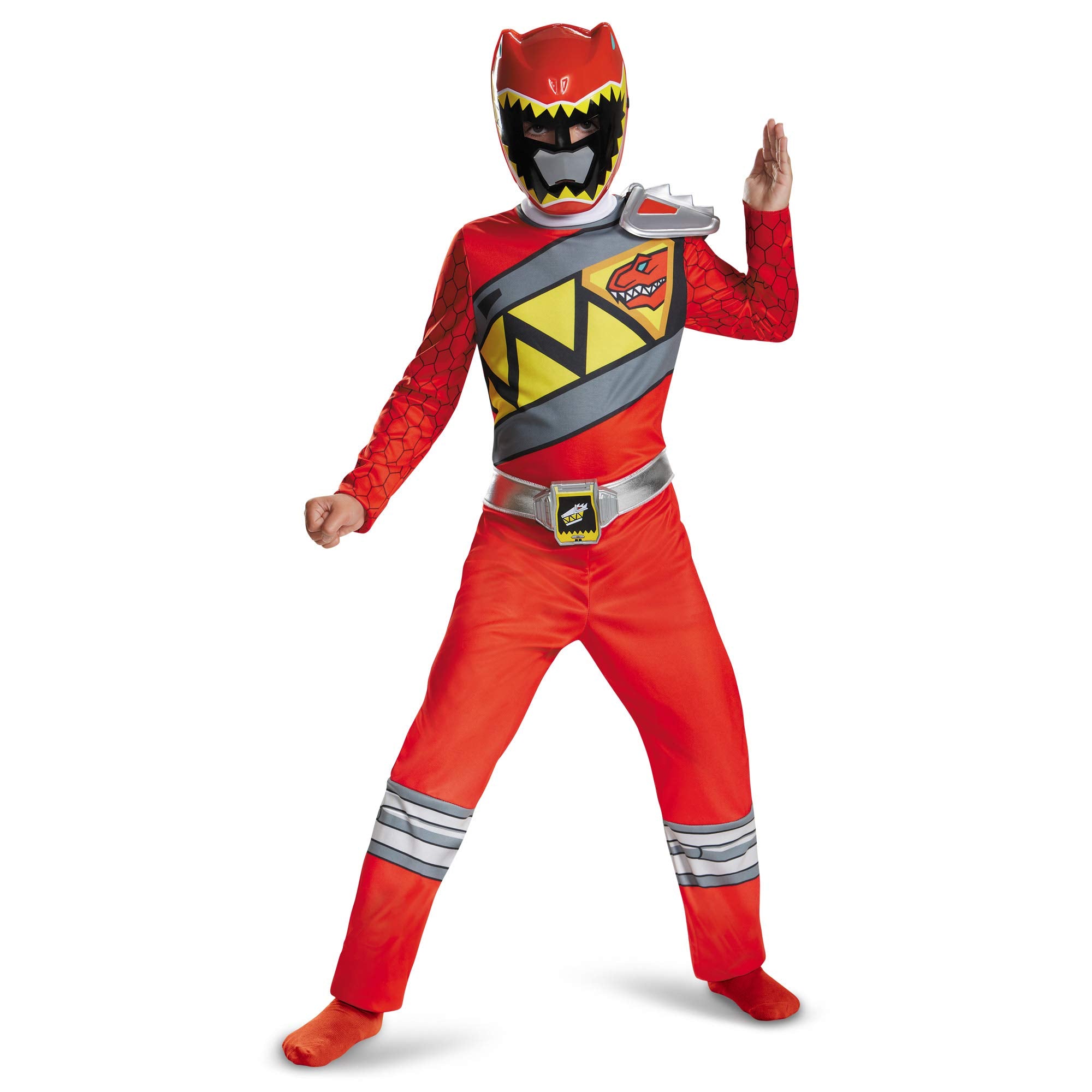 Disguise Red Power Rangers jumpsuit with muscle torso for authentic hero play