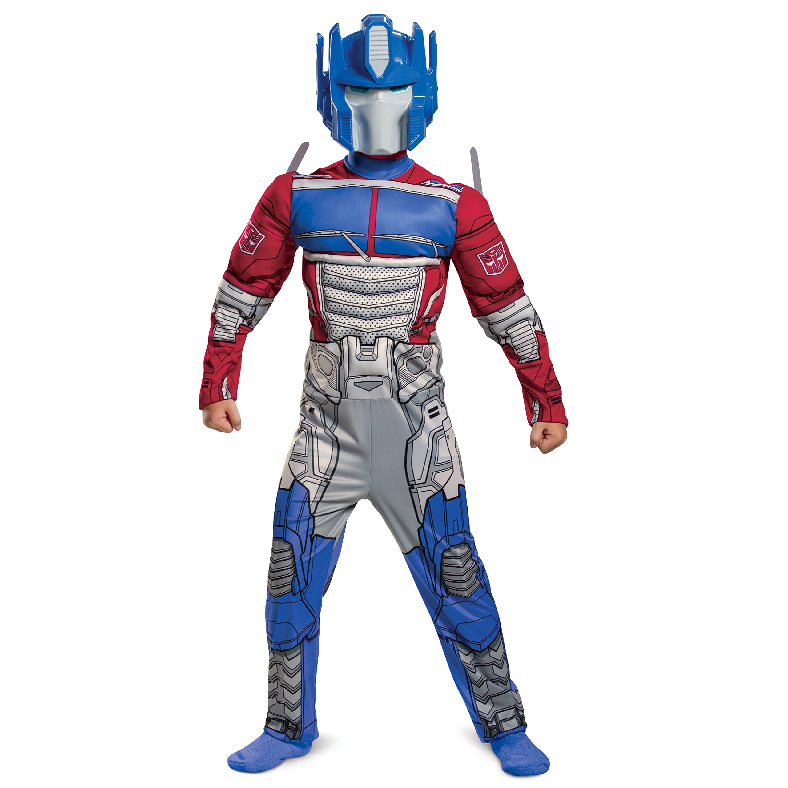 Disguise Optimus Prime muscle costume front view with padded torso for authentic hero look.