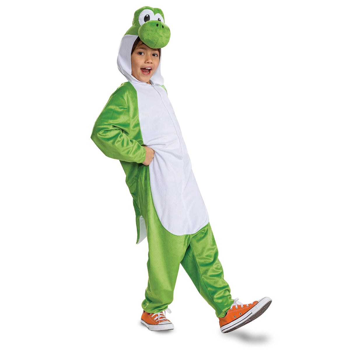 Disguise Yoshi costume hooded jumpsuit for kids, ideal for imaginative play.