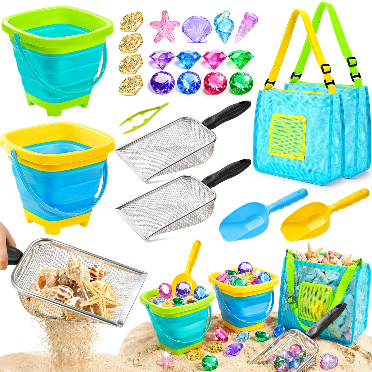 DISHIO beach toys 25-piece set ready for outdoor exploration and imaginative play.