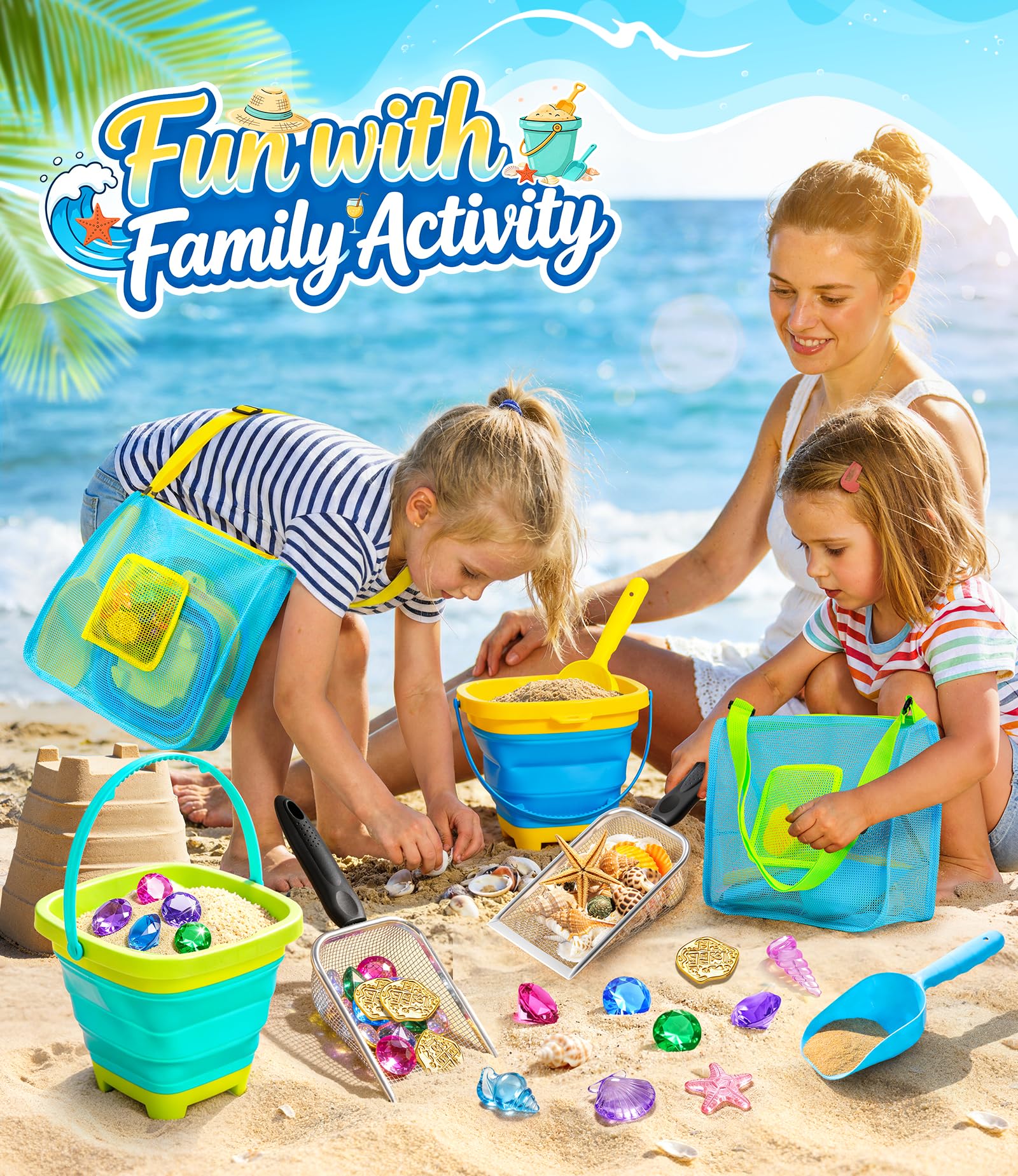 DISHIO mesh tote bag keeps gear organized and beach-ready for kids.