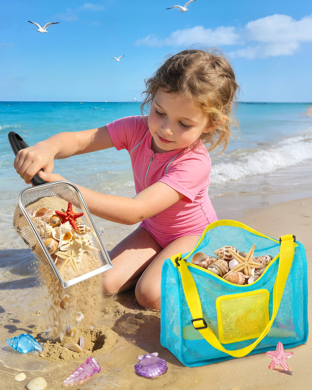 DISHIO treasure tokens and seashells spark creative beach hunts for kids.