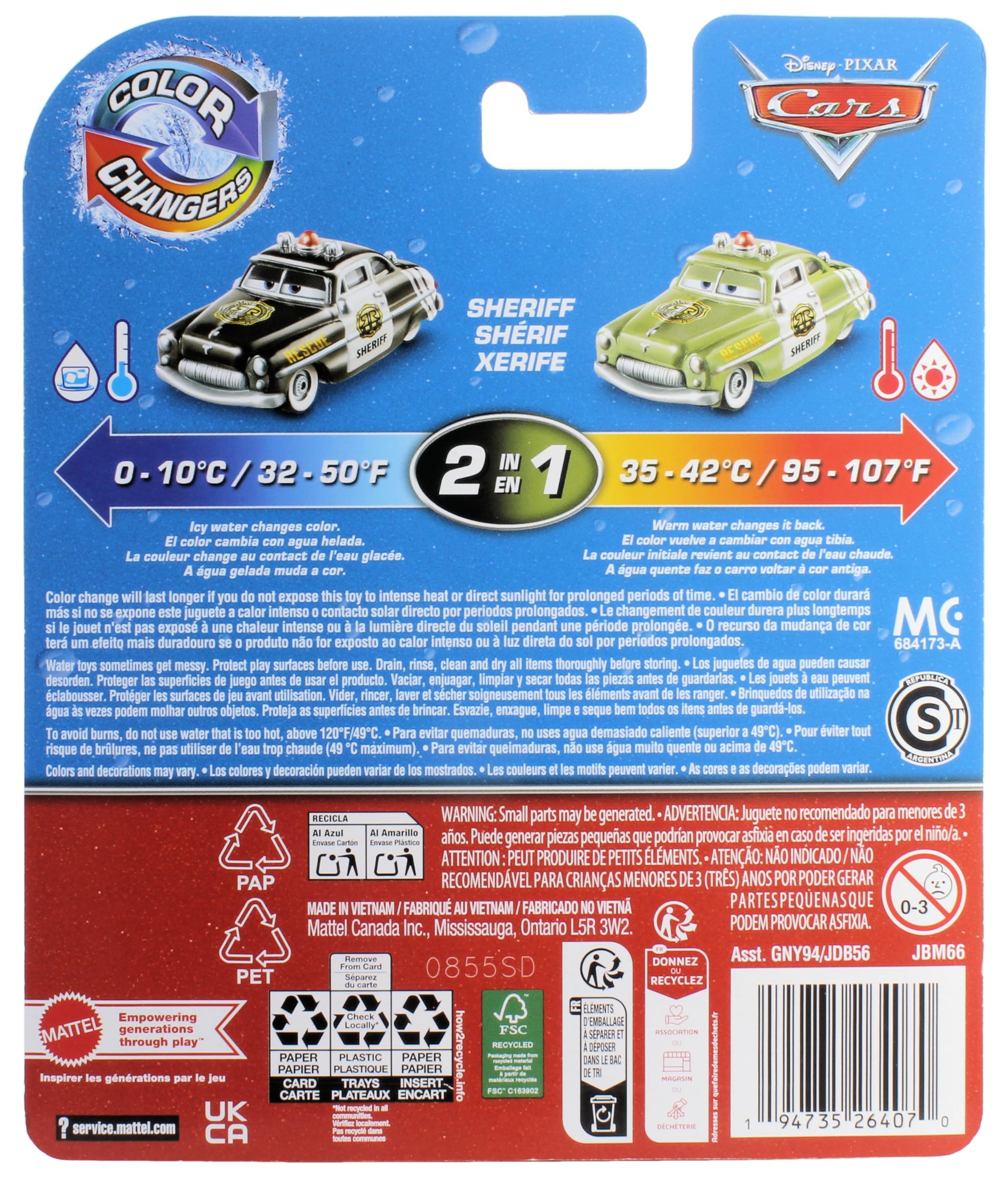 Disney Cars Color Changers Sheriff changes color with warm water for a fresh look.