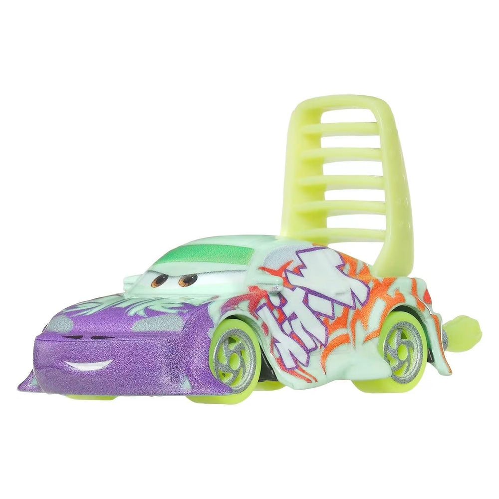 Disney Cars Glow Racers Wingo close-up; vibrant flame design and glow feature for story play.