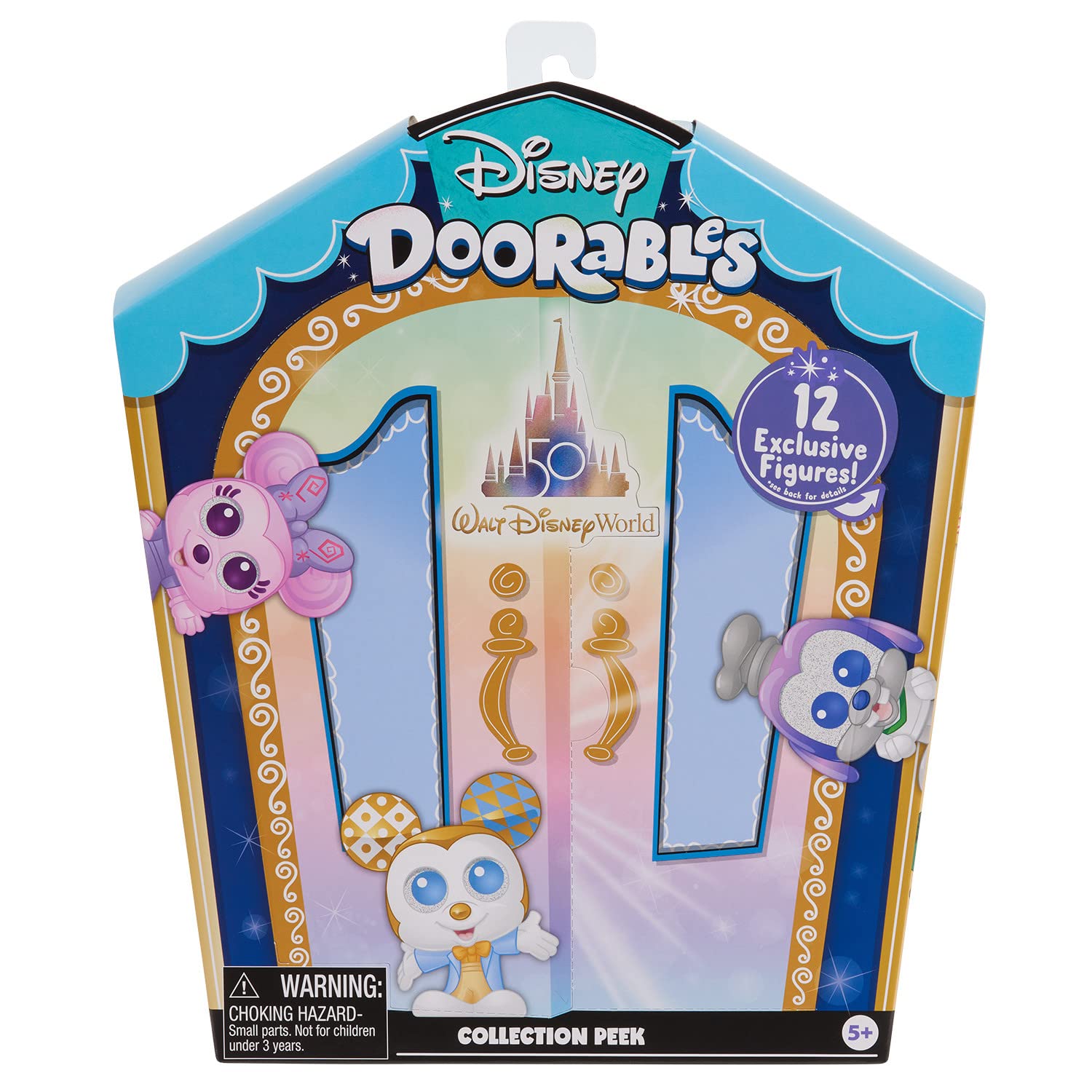 Disney Doorables glitter-eyed exclusive figurines highlight premium detail for imaginative play.