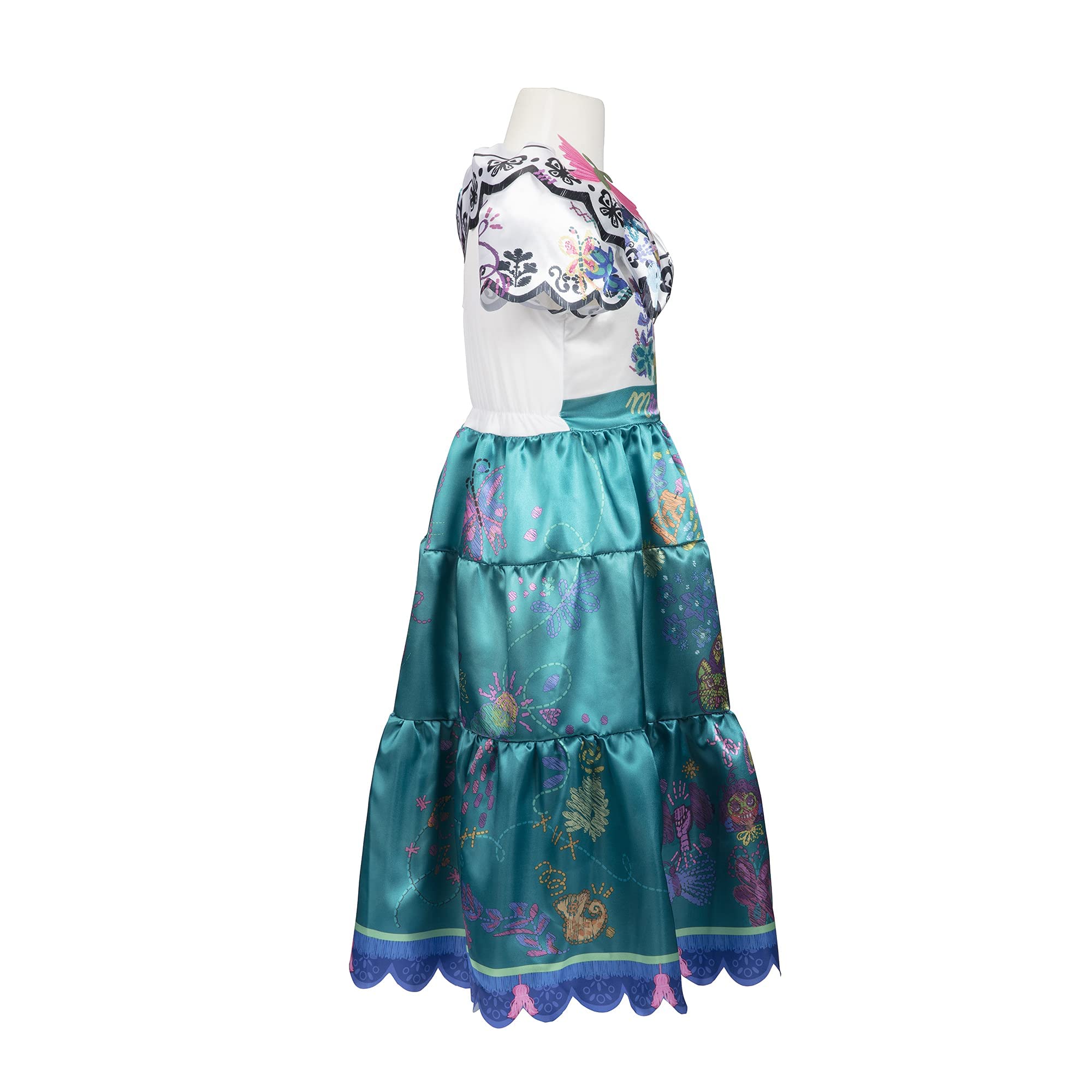 Disney Encanto Mirabel dress waistband features Mirabel name for authentic styling cues.