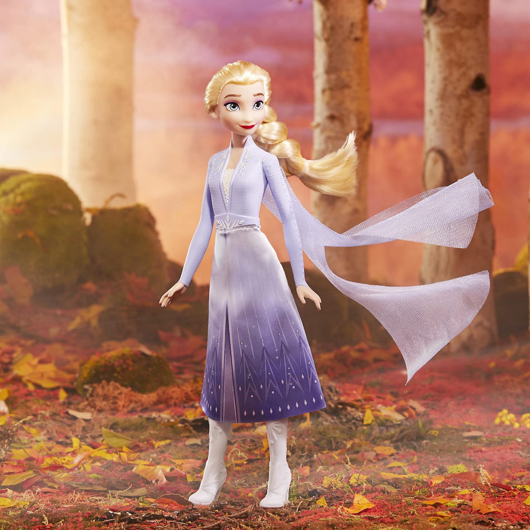 Disney Frozen Elsa doll close-up showing facial expression and hair texture.