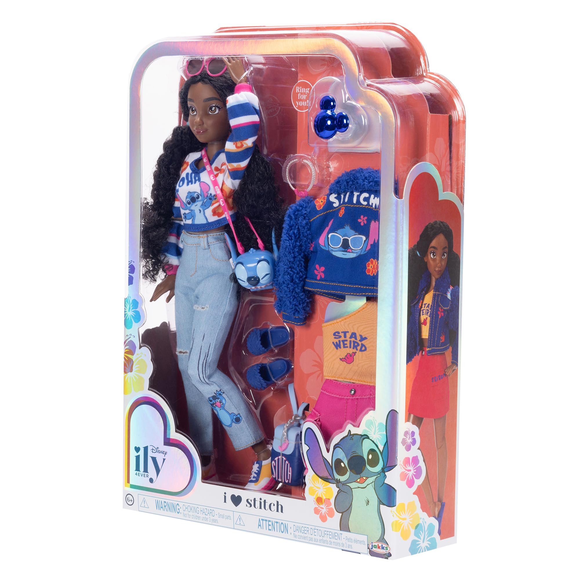 Disney ily 4EVER Stitch doll blue frame bag and pink sunglasses complete the look