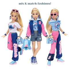 Disney ILY 4Ever Stitch doll in blue hoodie under jacket for casual everyday outfits.