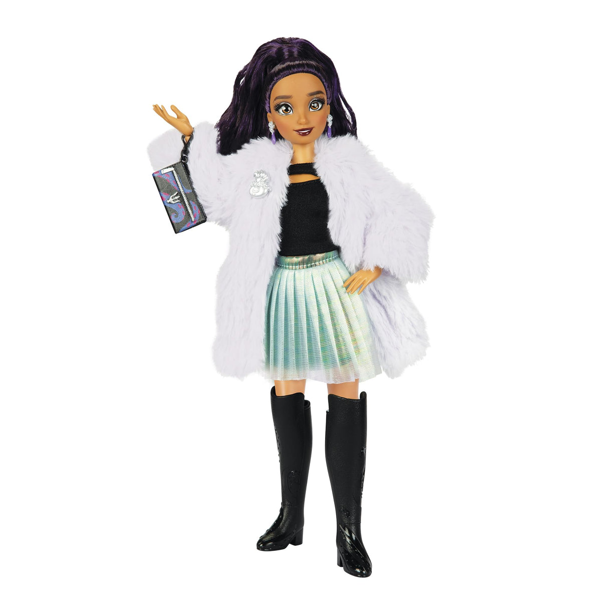 Disney ily 4EVER Ursula doll in lavender fur coat ready for imaginative dress-up