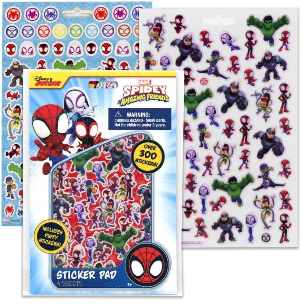 Disney Junior Marvel Spidey sticker pad with puffy stickers for creative play and school crafts