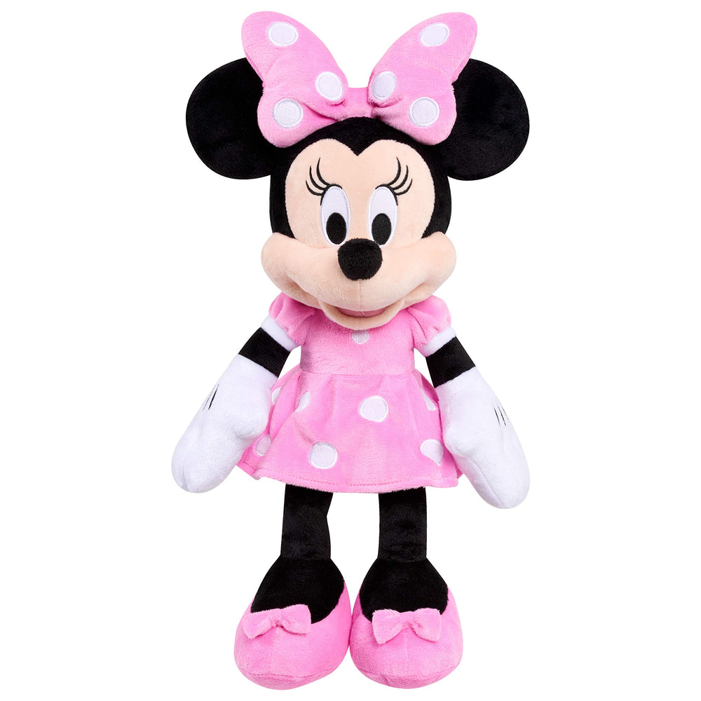 Disney Minnie Mouse plush, large front view, soft cuddle appeal.