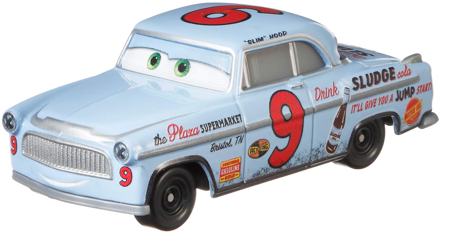 Disney Pixar Cars Slim Hood front view highlights authentic 1:55 scale design for collectors
