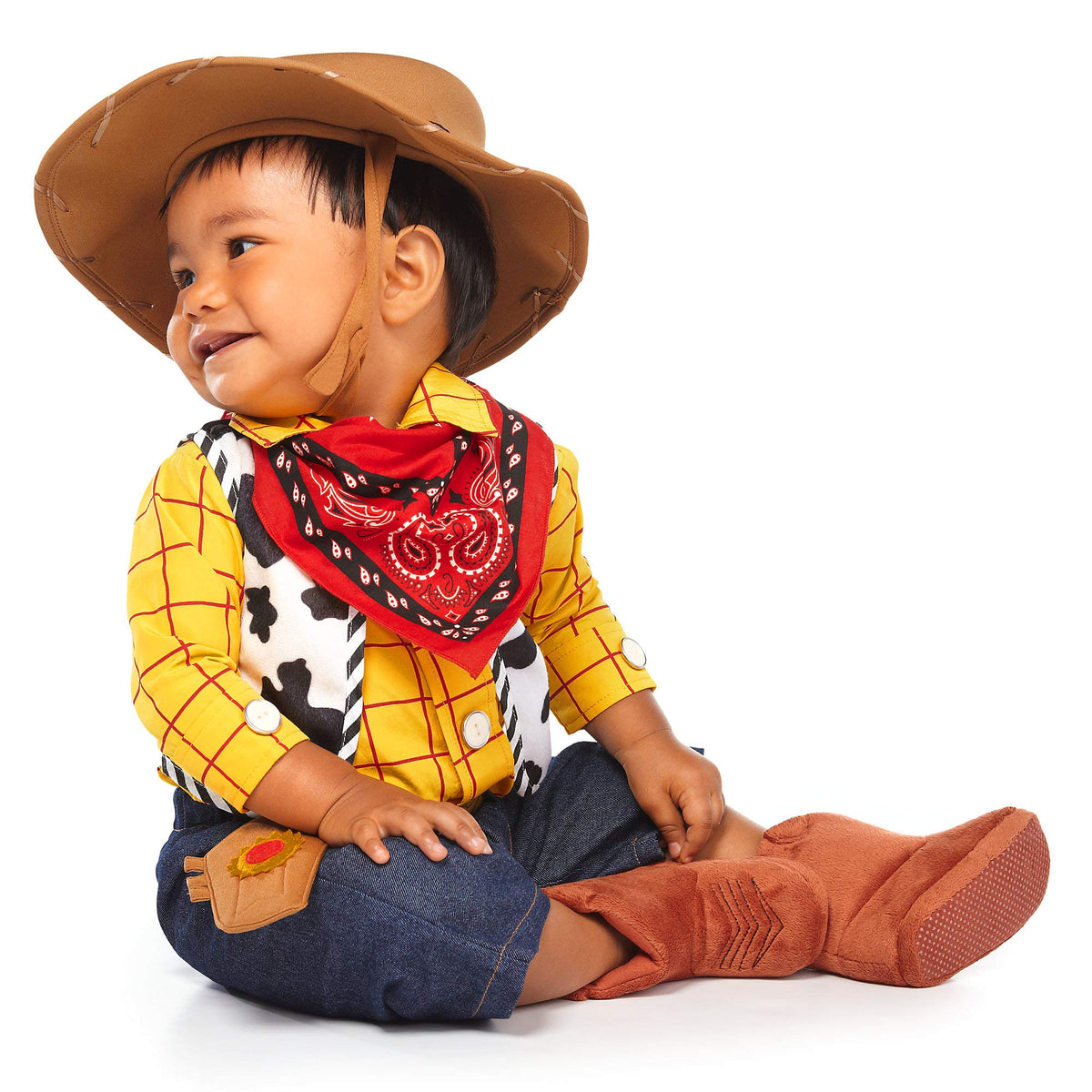 Disney Pixar Woody costume for baby with yellow shirt — cute dress-up for pretend play