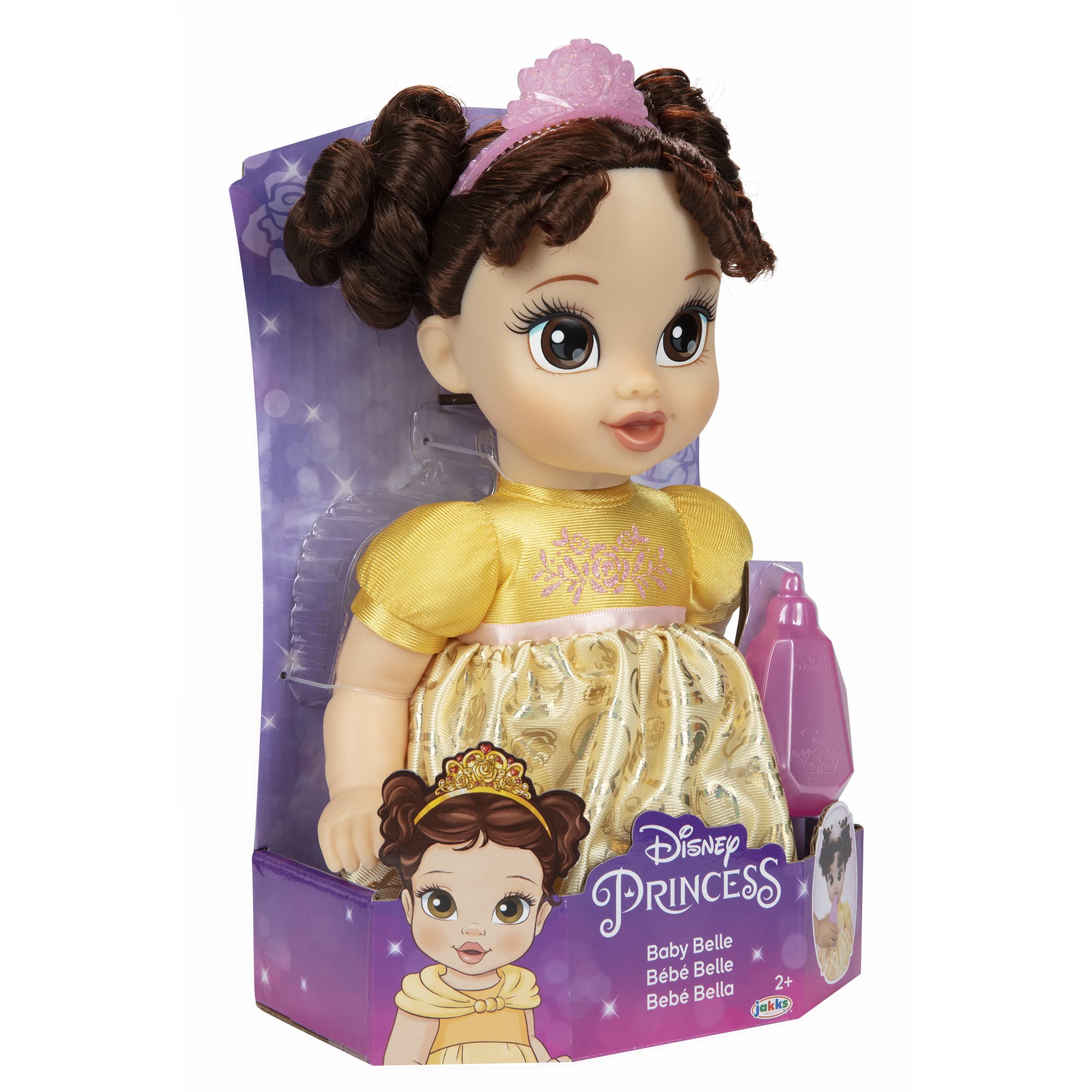 Complete set includes doll, tiara, and bottle for easy gifting.