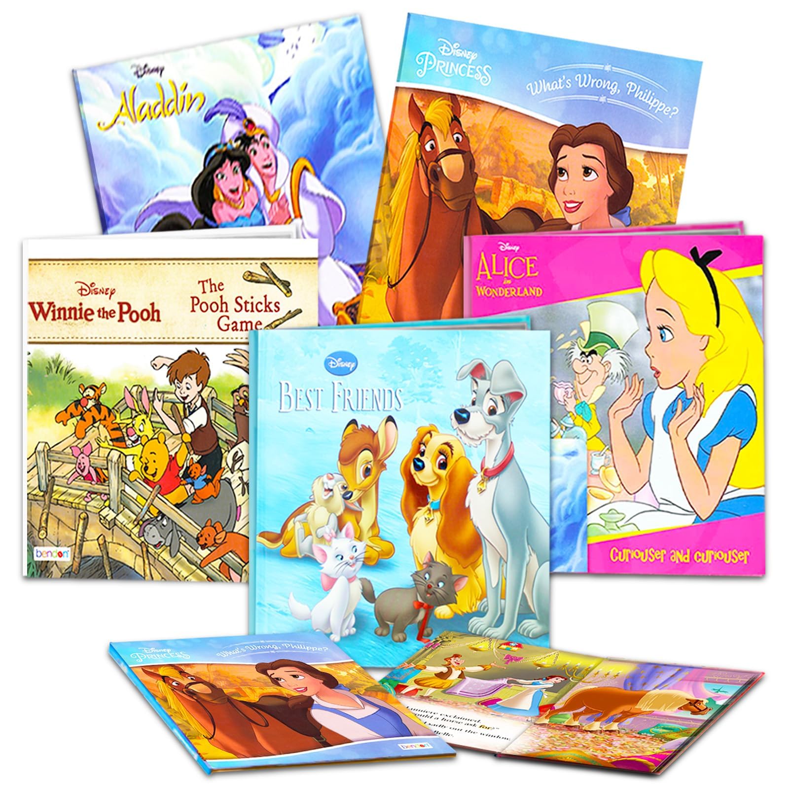 Close-up of illustrated pages from Disney Princess set highlighting friendly characters for curious toddlers.