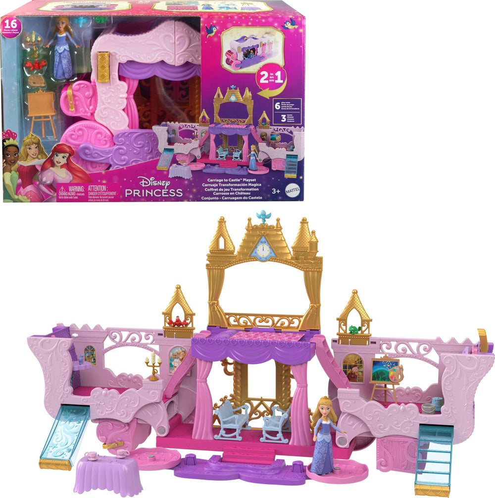 Disney Princess Carriage to Castle playset front view highlighting transformable design for imaginative play