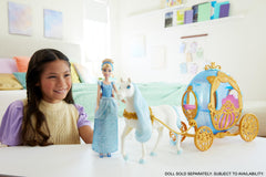 Disney Princess carriage wheels roll smoothly for dynamic pretend ball scenes.