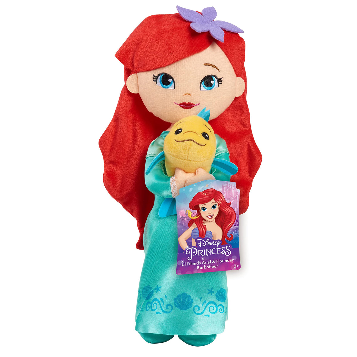 Disney Princess Lil’ Friends Ariel & Flounder plush doll, 14 inches, perfect for imaginative play.